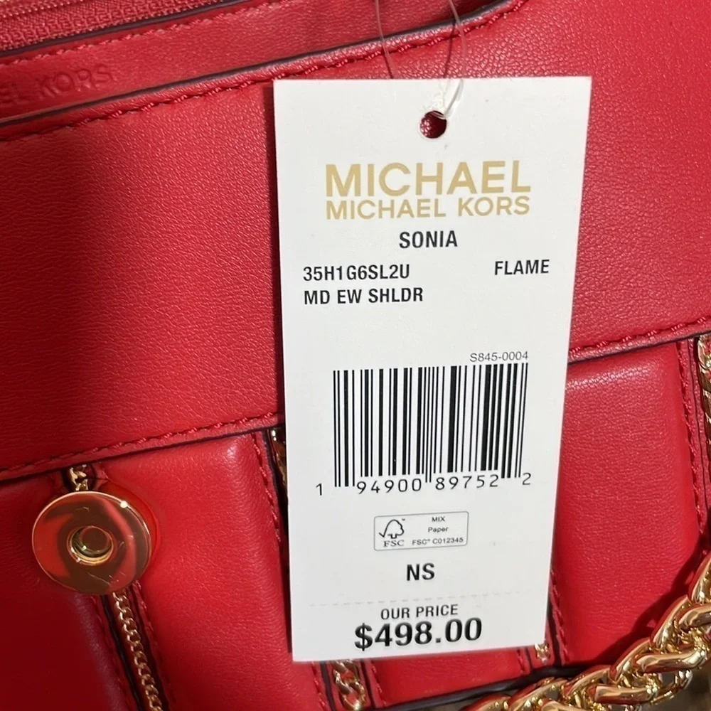 Michael Kors ❤️ chain link red shoulder bag crossbody - Picture 13 of 14
